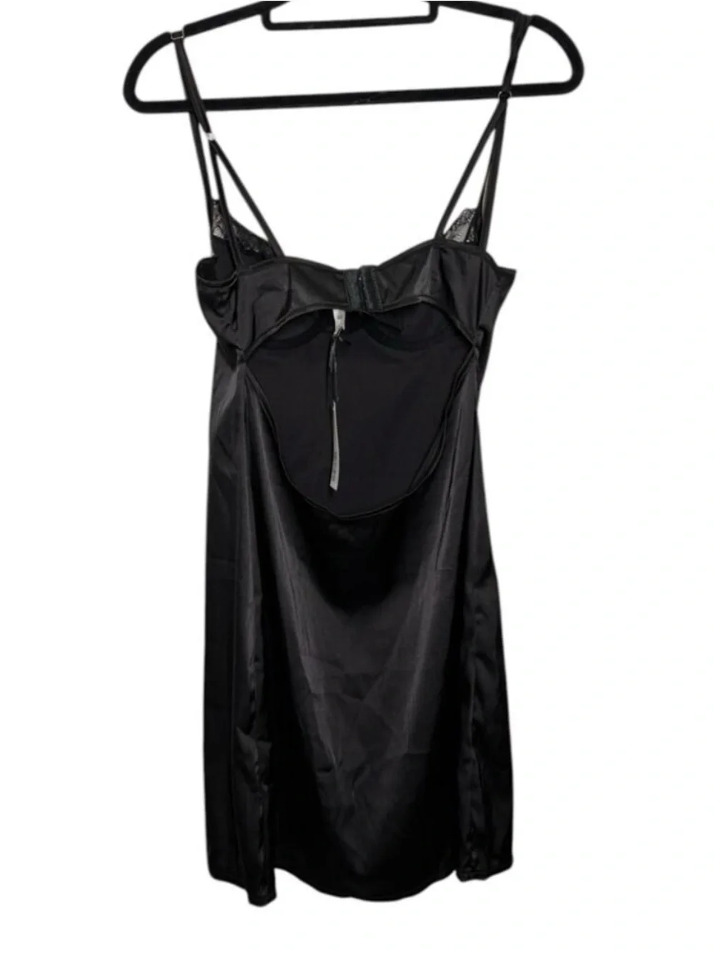 Kat the Label NWT Black Satin Lingerie Lace Trim Sienna Slip Dress XS